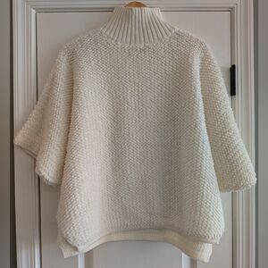 Note Di Anita Wool Blend Mock Neck Poncho Sweater Cream Popcorn Texture Size OS